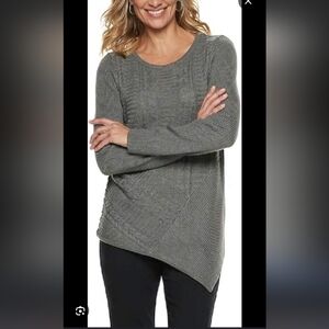 NWT. Asymmetrical Knit Sweater Lurex details add sparkle Pit To Pit 22"